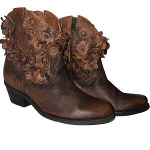 Anthropologie boots Size 6 Sheridan Mia Spago brown Floral Leather 36 bootie
